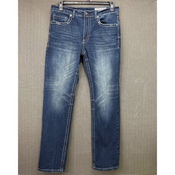 Faded Glory Mens Size W32 L34 Blue Straight Fit Denim Jeans Distressed Style - Picture 1 of 10